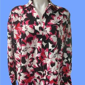 Rafaella Floral Women's Top - Black, White, Pink NWOT